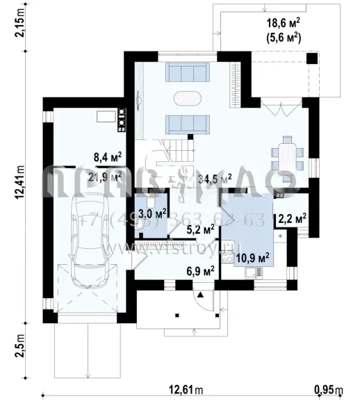 Проект одноэтажного дома с мансардой и крытой террасой S3-164-2 (ZX23)