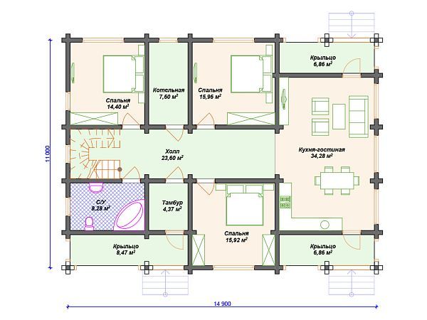 Проект деревянного дома с мансардой S4-210 (ДС-123)