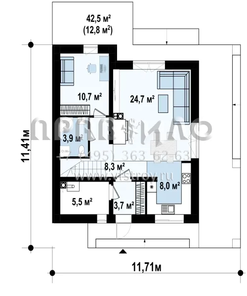Проект стильного одноэтажного дома с жилой мансардой S3-120-3 (Z385)