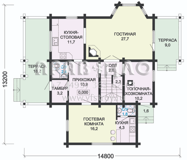 Проект деревянного дома с дополнительными жилыми помещениями S7-191 (1-24)