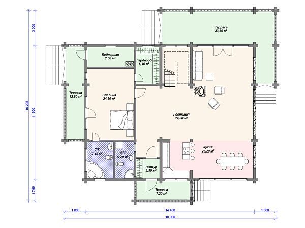 Проект деревянного дома с 3 спальнями и вторым светом S4-280 (ДС-095)