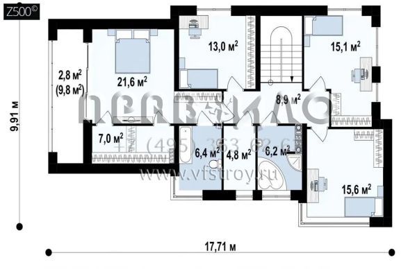 Проект двухэтажного современного дома с плитным перекрытием. S3-211 (Zx114 pk)