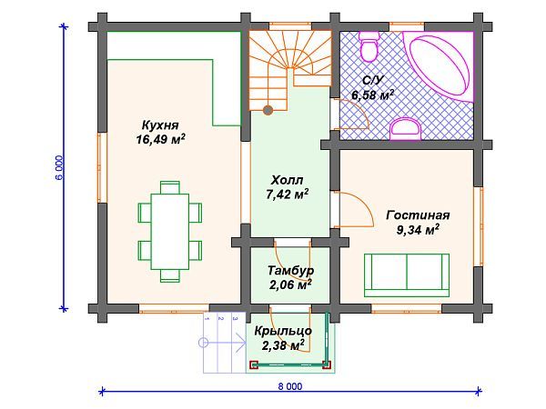Проект деревянного дома с мансардой S4-85 (ДС-070)
