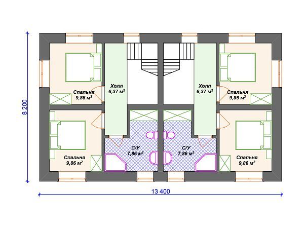 Проект каменного дома с 3 спальнями S4-86 (К-239)