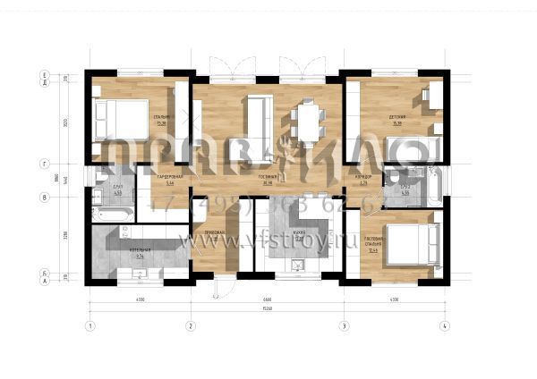 Проект дома из двухслойных ж/б панелей с тремя спальнями SP2-120-1 (1А-120-1СК)