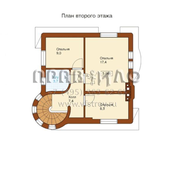 Проект двухэтажного дома с винтовой лестницей  S6-111(K-111-1K)