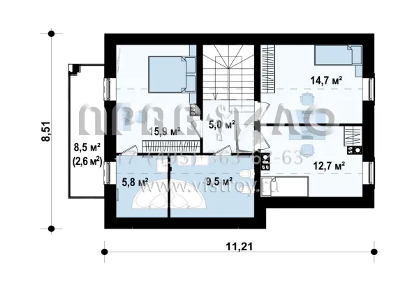 Проект современного пятикомнатного дома с мансардой и камином S3-135-4 (Z149 bg)