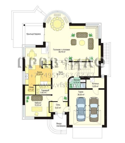 Проект загородного коттеджа с четырехскатной кровлей S8-451 (Габриэль)