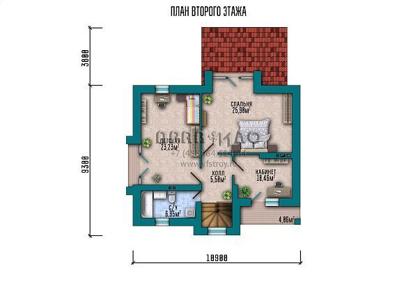 Проект красивого одноэтажного дома с мансардным уровнем, балконом над входной дверью, навесом для автомобиля и террасой S2-148 (046-148-1М)
