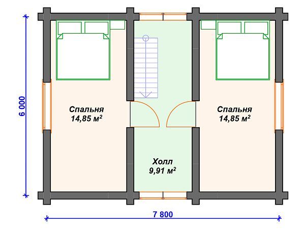 Проект деревянного дома из бревна 8 на 8 м с сауной S4-90 (ДО-037)
