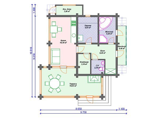 Проект деревянной бани SB4-69 (Б-052)