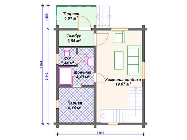Проект деревянной бани SB4-70 (Б-023)