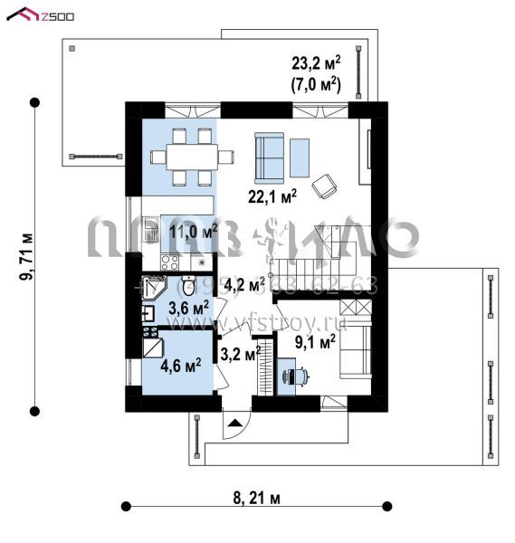 Проект современного двухэтажного дома с четырехскатной крышей S3-118-5 (Z438 el)