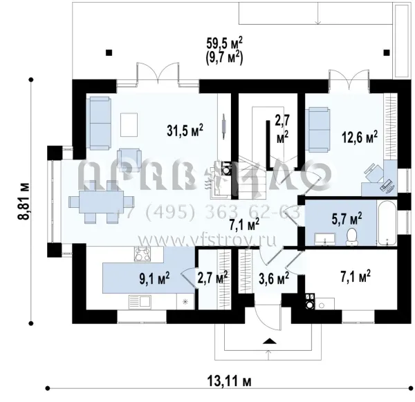 Проект одноэтажного мансардного дома классической архитектуры s3-156-6 (Z95 A)