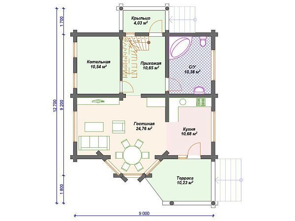 Проект деревянного дома из бревна 9 на 11 м с 3 спальнями S4-143 (ДО-128)