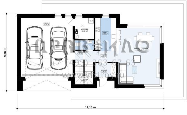 Современный, большой и комфортный одноэтажный дом со вторым светом в гостиной s3-195 (Zx214+)