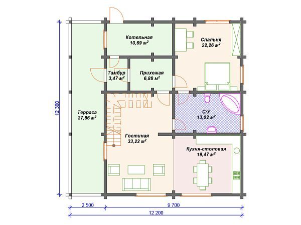 Проект деревянного дома с террасой S4-231 (ДС-129)