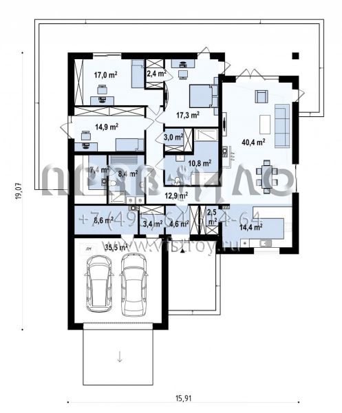 Проект солидного одноэтажного дома с большим гаражом и с сауной S3-225-3 (z199 v1)