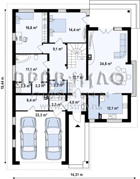 Проект одноэтажного дома с просторной мансардой и большим гаражом S3-260-2 (Z200 P)