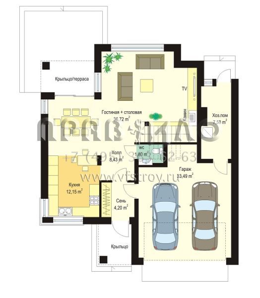 Проект современного двухэтажного дома с камином, балконами и гаражом на два автомобиля S8-224-3 (Изумруд 6)