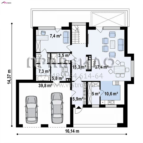 Проект просторного двухэтажного дома с гаражом на два автомобиля S3-267-1 (Zx62 A)