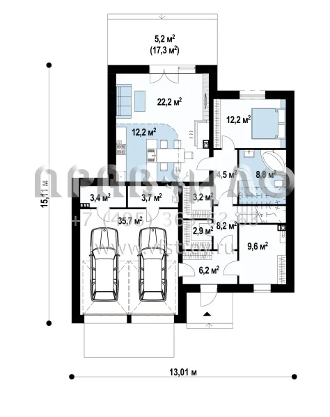 Проект современного особняка с открытым бассейном S3-206-6 (ZX120)