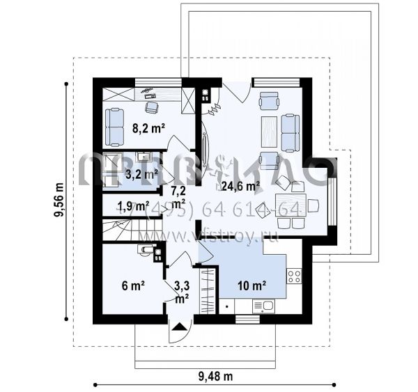 Проект пятикомнатного мансардного дома с двускатной крышей и с эркером s3-122-4 (Z44 A)