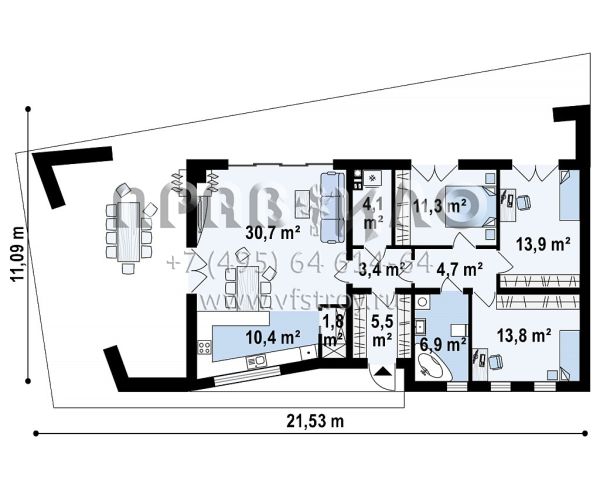 Проект уютного одноэтажного дома с современным дизайном S3-107-1 (Zx80)