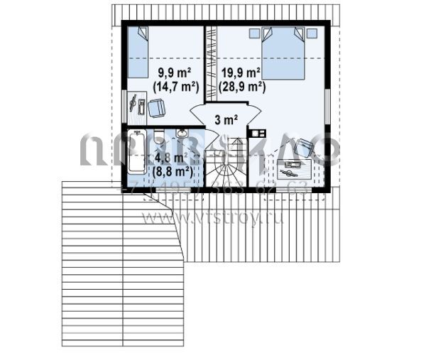 Проект каменного одноэтажного мансардного дома с деревянной отделкой фасадов s3-134-4 (Z39 B GF lk)