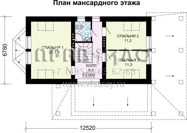 Проект кирпичного загородного дома с мансардой для узкого участка S7-209 (2-13)