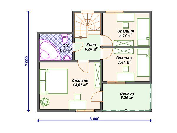 Проект каркасного дома с мансардой и 3 спальнями S4-95 (И-082)