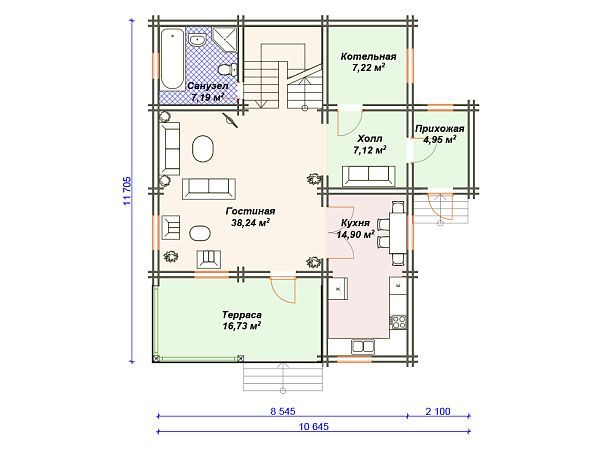 Проект деревянного дома с 3 спальнями S4-179 (ДС-149)