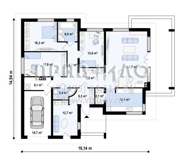 Проект компактного частного дома S3-164 (Z201)
