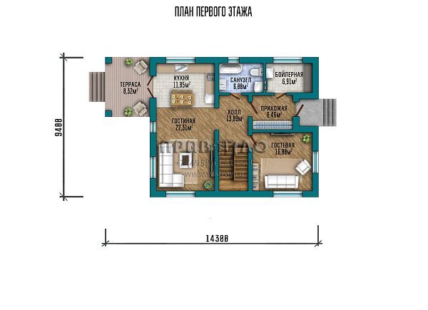 Проект двухэтажного коттеджа с комбинированной отделкой S2-164 (081-164-2)