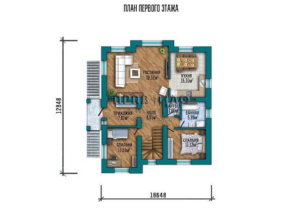 Проект дома с высоким цоколем и классическим экстерьером S2-267 (060-267-1МП)