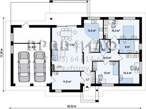 Проект одноэтажного дома с большим гаражом и двускатной кровлей S3-169-4 (Z287 GL2)