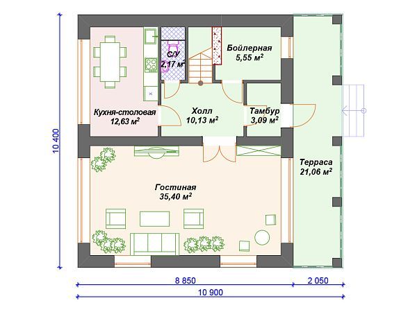 Проект каменного дома с 3 спальнями S4-176 (К-096)