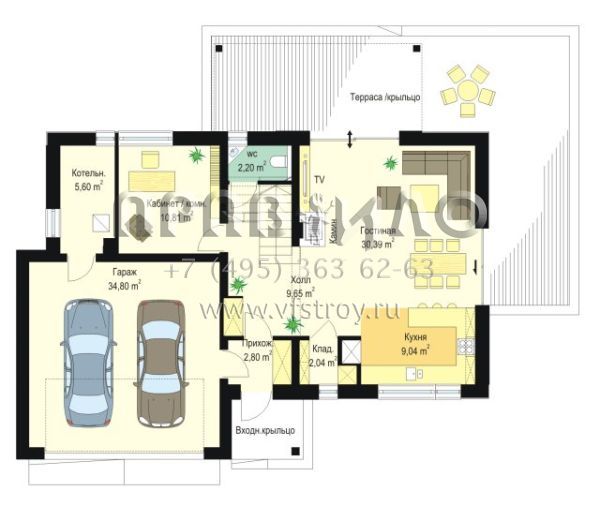 Проект коттеджа с фронтальным гаражом S8-219 (Вечеринка)