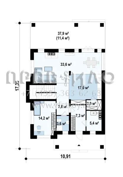 Проект шестикомнатного двухэтажного дома с большой террасой и с подвалом S3-292(Zz2 L bg p)