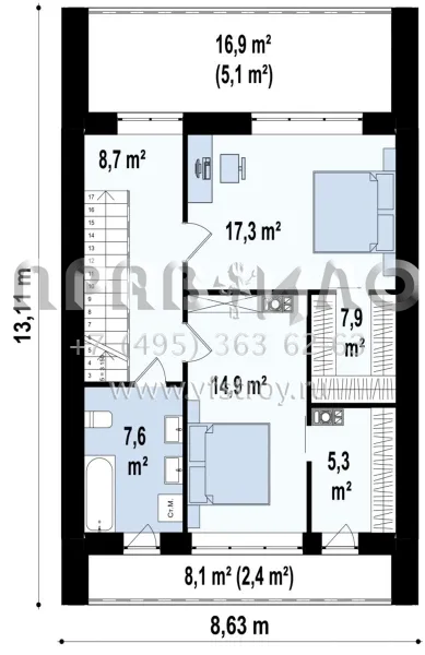 Проект современного двухуровневого дома с балконом и с террасой S3-115-2 (Z442)