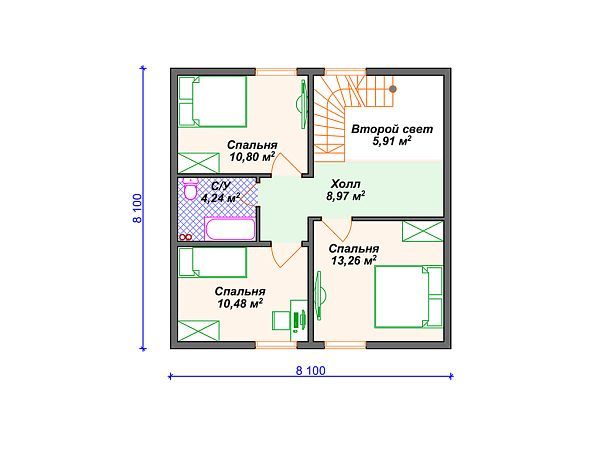 Проект каркасного дома со вторым светом и 3 спальнями S4-109 (И-100)