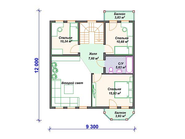 Проект каркасного дома с 3 спальнями S4-175 (И-007)