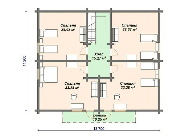 Проект деревянного дома 11 на 14 м с мансардой S4-301 (ДО-076)