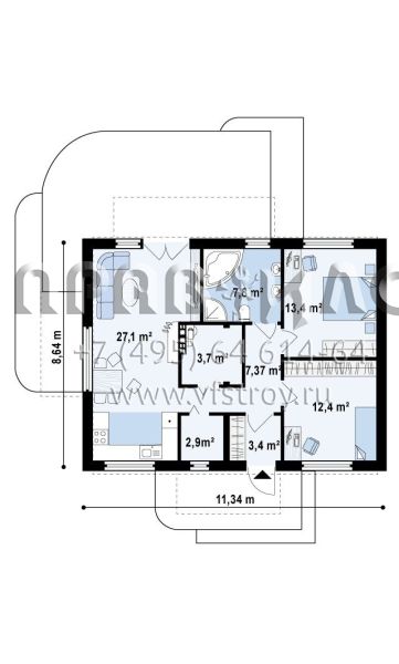 Проект частного экономичного дома с двускатной крышей S3-78 (Z252)