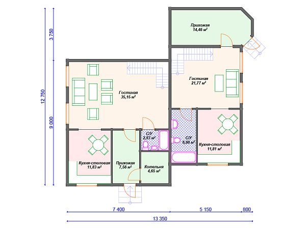 Проект деревянного дома с 3 спальнями S4-226 (ДС-061)
