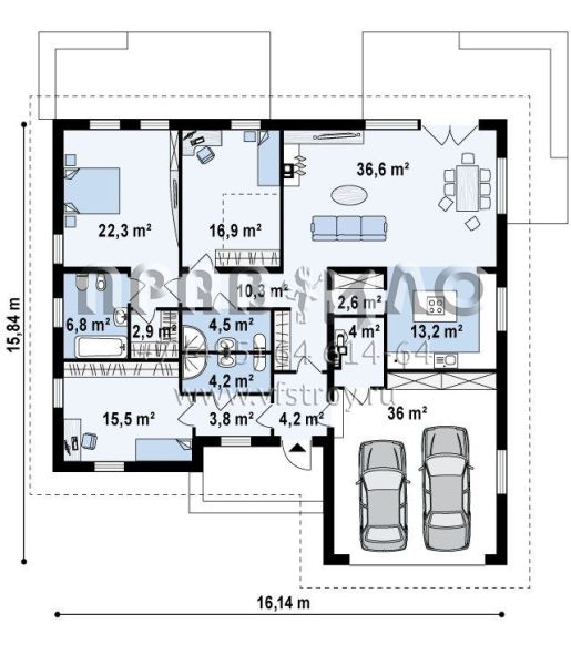 Проект квадратного дома гаражом на два автомобиля  S3-184-1 (Z303)
