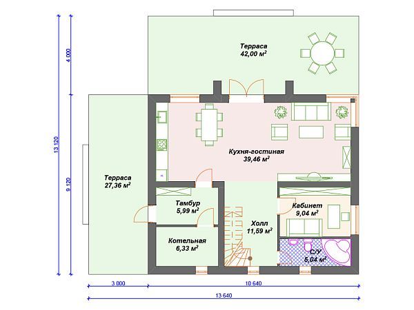 Проект каменного дома с мансардой и террасой S4-221 (К-088)