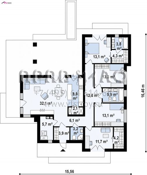 Проект одноэтажного дома в стиле хай-тек с выразительным экстерьером и удобной планировкой S3-144-1 (Zx161)