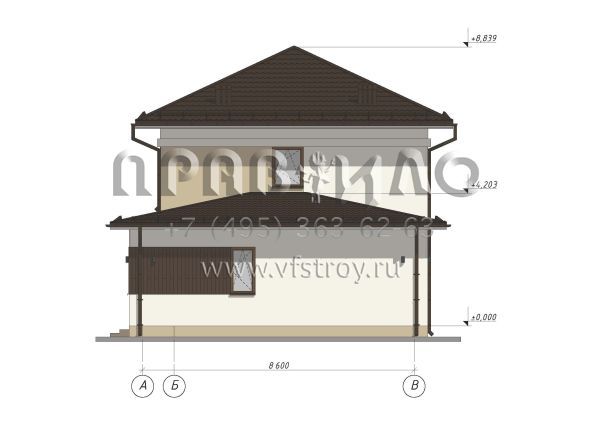 Проект современного двухэтажного коттеджа с 4 спальнями S-166