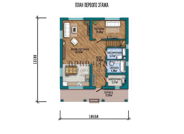 Проект загородного дома с террасой и балконом на главном фасаде S2-206 (062-206-1М)